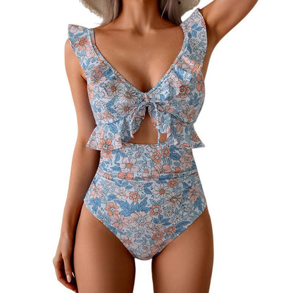 💥LIMITED TIME 50% OFF!🩱Ruffle V-Neck Swimsuit – Tummy Control & Adjustable Tie-Back Fit 🌊