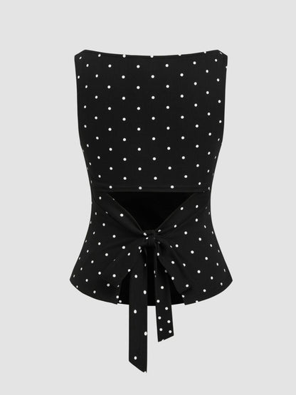 👗🎀 Women's Polka Dot Tank Top, Summer Sleeveless Knot Design, Y2K Style, Slim-Fitting, Round Neck, Back Tie, Casual Wear