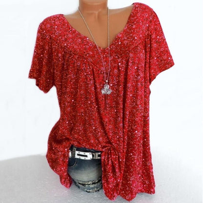 💎 50% OFF! 💎 Spring Floral Short Sleeve T-Shirt – V-Neck, Flowy & Wrinkle-Free for Effortless Summer Style 🌸👗