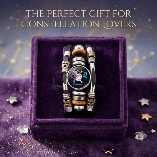 💥Last-Day Sale – 50% Off ☪️Glow-in-the-Dark Leather Zodiac Sign Bracelet For Men and Women (6.9/8.1 inches)♑️