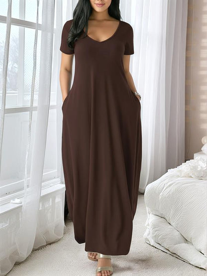 💃Summer Sale 50% OFF⏳Women's Round Neck Short Sleeve Casual Soft Fabric Long Dress