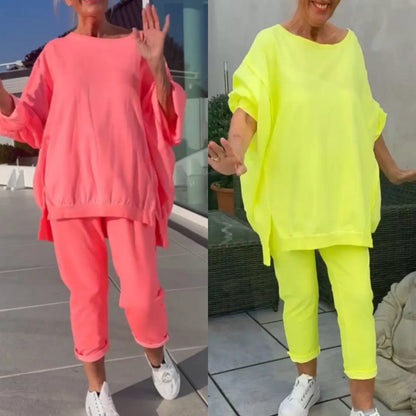 🏖️Hot Sale 49% discount💕 Round neck Split Fluorescent colour Casual suit for women