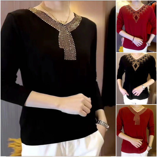 🌹Buy 2 Free Shipping🔥[M-4XL] 2024 Quality Winter Rhinestone Velvet Long Sleeve T Shirt