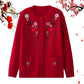 [XL-4XL] Embroidered Lapel Sweater for Middle-aged and Older People