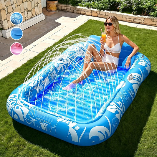 🥳2026 HOT SALE🥳💞50K+ SOLD!😎💦 50% OFF! Inflatable Tanning Pool Lounger – Smart spray cools you automatically. Detachable pillow, cup holders & safety handles. Holds 2 adults (350lb). Perfect for garden or beach! 🏖️🌞