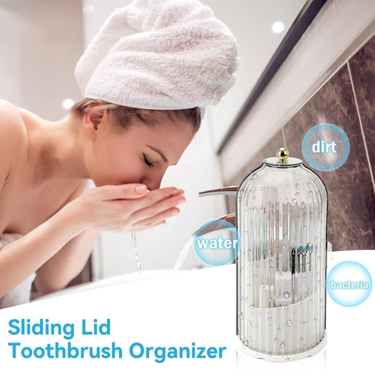 🧴50% OFF NOW! 🏠Wall Mounted Sliding Lid Toothbrush Organizer｜360° Rotatable Dustproof Bathroom Storage Holder ✨