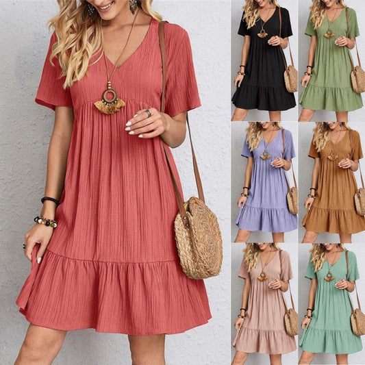 🎁Hot Sale 50% OFF⏳Retro V-neck Loose Casual Dress✨