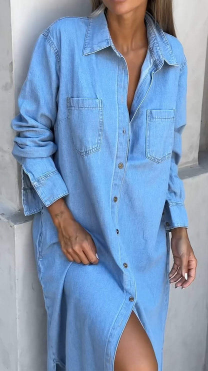 💝Women's Casual Long-sleeved Solid Colour Denim Dress