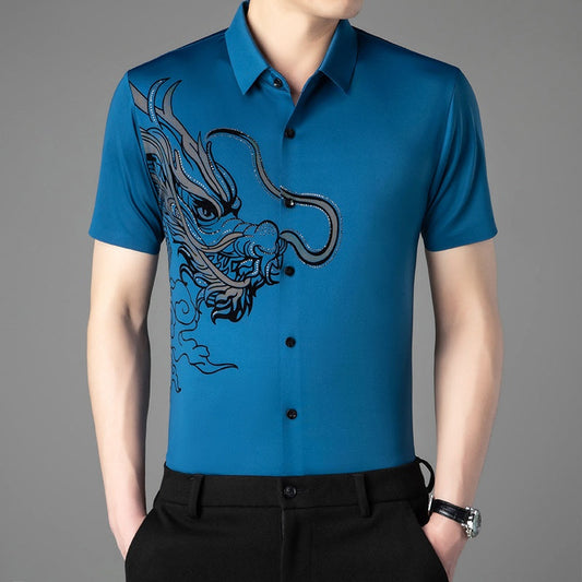 Men’s Business Casual Ice Silk Short Sleeve Shirt