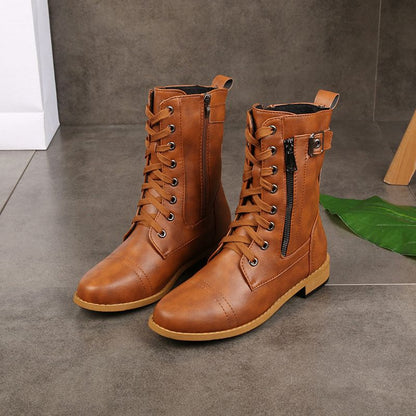 Women's Round Toe Side Zipper Leather Orthopedic Boots