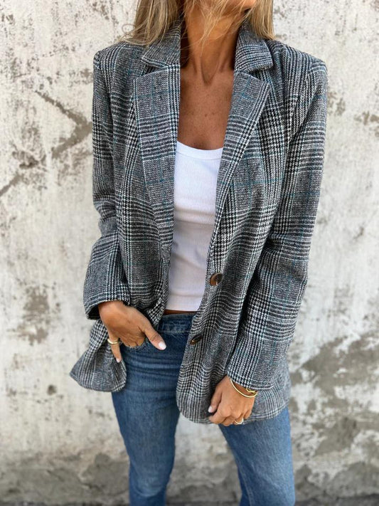🍂Fall Lapel Collar Slim Button Plaid Small Suit For Women ✈️FREE SHIPPING✈️