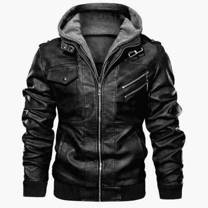 ❄️Winter Specials❄️ Men's Zipper PU Leather Hooded Jacket