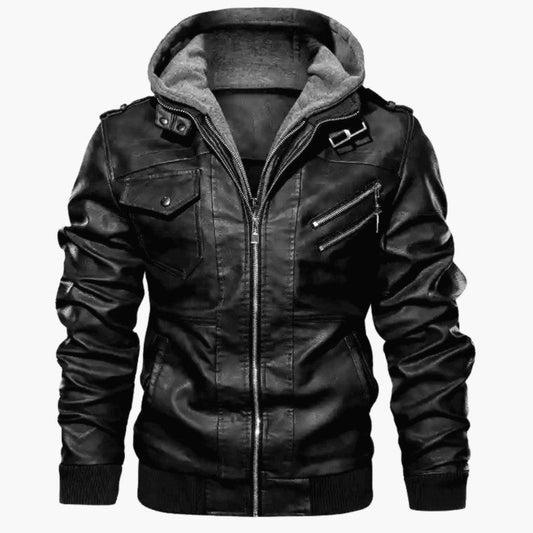 ❄️Winter Specials❄️ Men's Zipper PU Leather Hooded Jacket