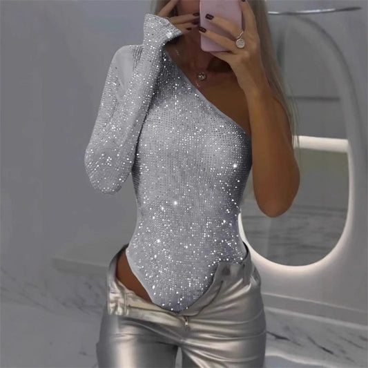 🎉👗The Summer Hot Sale 50% OFF 🛍️Women's One Shoulder Sequin Bodysuit
