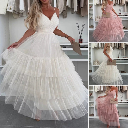 👗✨New Style Women’s Elegant Spaghetti Strap Tiered Tulle Maxi Dress🌷 Layered and Ethereal, A Fresh Summer Fashion Choice!
