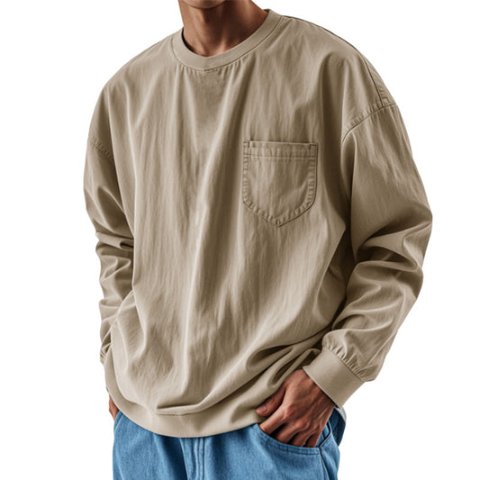 Men’s Oversized Crewneck Long Sleeve Pocket Shirt