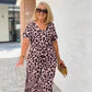 Women's Leopard V-Neck Long Dress with Belt