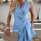 💥Big price reduction💥Satin V-Neck Ruched Midi Dress with Irregular Ruffle Hem