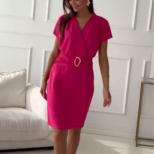 🌺2025 Summer New Arrivals👗V-Neck Short Sleeve Short Dress with Cinched Waist