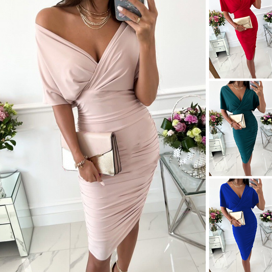 💖LAST DAY SALE 50% OFF💖Women's Sexy Ruched V-Neck Bodycon Dress