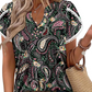 Women's Cute Fringe Cuff Short-Sleeve Printed Tops
