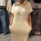 Women’s Solid Short-Sleeve Hooded Long Dress