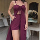 🔥2025 HOT SALE💃✨Women's Fashion Solid Color Spaghetti Straps Long Top & Shorts Two Piece Set