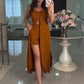 🔥2025 HOT SALE💃✨Women's Fashion Solid Color Spaghetti Straps Long Top & Shorts Two Piece Set