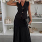 Women's Gold Buttons Knitted Vest & Skirt Set
