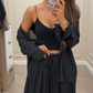 Women’s Solid Color Casual Camisole Vest Shirt Wide Leg Pants 3-Piece Set