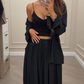 Women’s Solid Color Casual Camisole Vest Shirt Wide Leg Pants 3-Piece Set