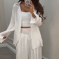 Women’s Solid Color Casual Camisole Vest Shirt Wide Leg Pants 3-Piece Set