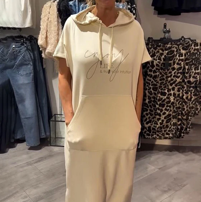 🔥Factory Direct Sales🔥Women’s Solid Short-Sleeve Hooded Long Dress