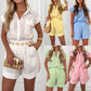 Women's Casual Loose Short Sleeve Shirt & Shorts 2-Piece Set