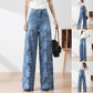 🔥Summer Sale 50% Off🔥Women's High-Waisted Blue Denim Wide-Leg Trousers (Hollow-out Lace Panels)