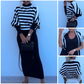 Striped Long-Sleeve Knit Top & Slim-Fit Dress 2-Piece Set