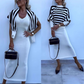 Striped Long-Sleeve Knit Top & Slim-Fit Dress 2-Piece Set