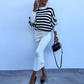 Striped Long-Sleeve Knit Top & Slim-Fit Dress 2-Piece Set