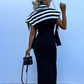 Striped Long-Sleeve Knit Top & Slim-Fit Dress 2-Piece Set