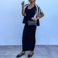 Striped Long-Sleeve Knit Top & Slim-Fit Dress 2-Piece Set