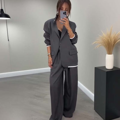 ⏳Time-limited Special⏰Women's Long Sleeve Blazer & Wide Leg Pant 2-Piece Set