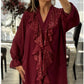 Women's V-Neck Chiffon Sequin Long Sleeve Shirt
