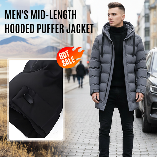 🔥Men's Mid-Length Hooded Puffer Jacket