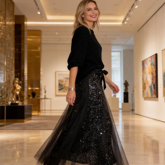 ⏳Time-Limited Special⏰Women's Sparkle Top & Tulle Skirt Set-Dazzling & Elegant Two-Piece Set✨