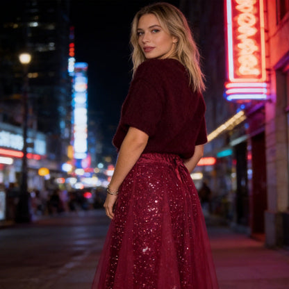 ⏳Time-Limited Special⏰Women's Sparkle Top & Tulle Skirt Set-Dazzling & Elegant Two-Piece Set✨