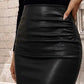 Women’s Fitted Ruched Slit Faux Leather Skirt
