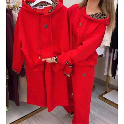 💕Limited Sale 50% OFF💕Women's Casual Hoodie Set with Leopard Print Lining