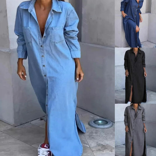 Women's Button-Down Silt Denim Maxi Shirt Dress