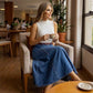 Women's High-Waist A-Line Denim Maxi Skirt