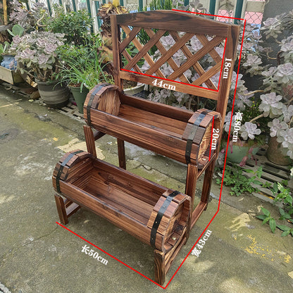 2-Tier Wooden Barrel Planter Stand with Trellis